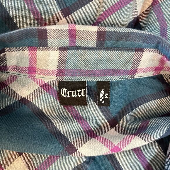 Cruel Girl Western Shirt Snap Up Multicolor Plaid 100% Cotton Rodeo Medium - Picture 9 of 13